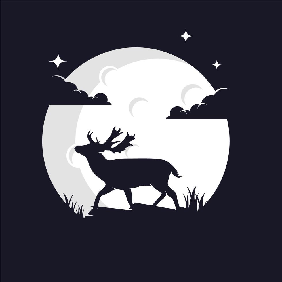 Deer with Moon Background Logo Template vector