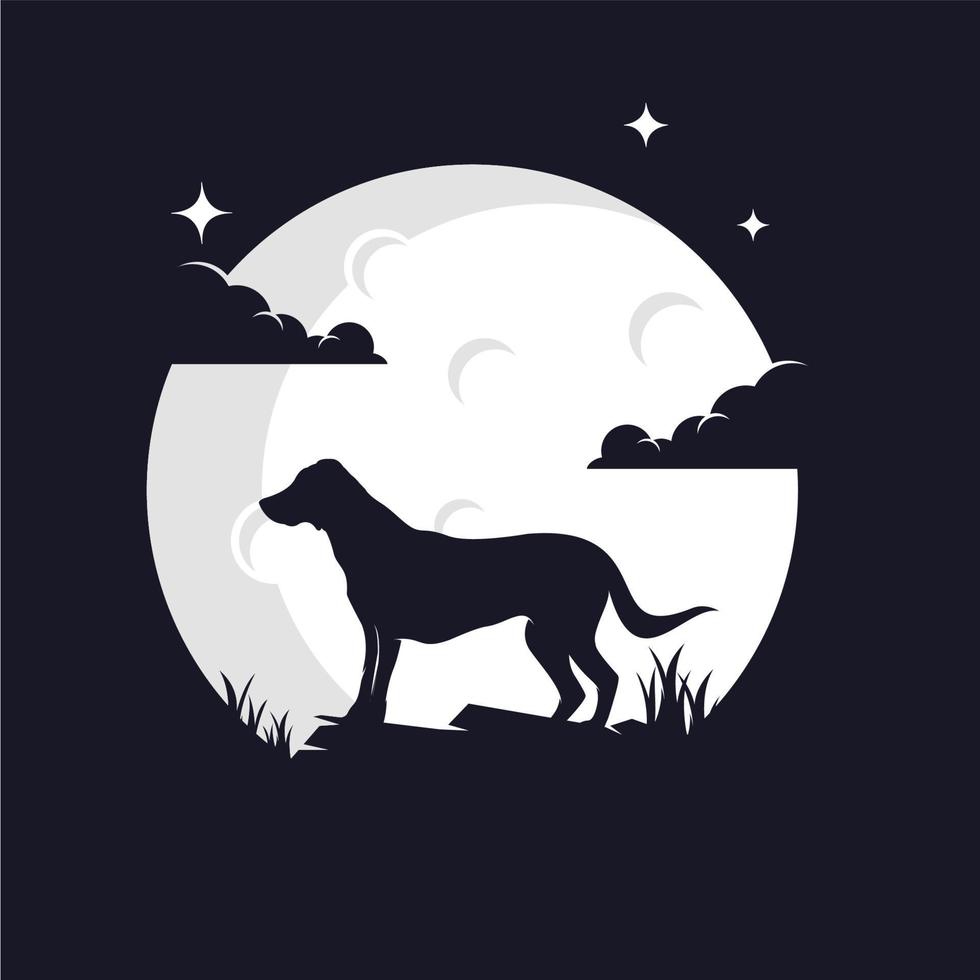 perro con plantilla de logotipo de fondo de luna vector