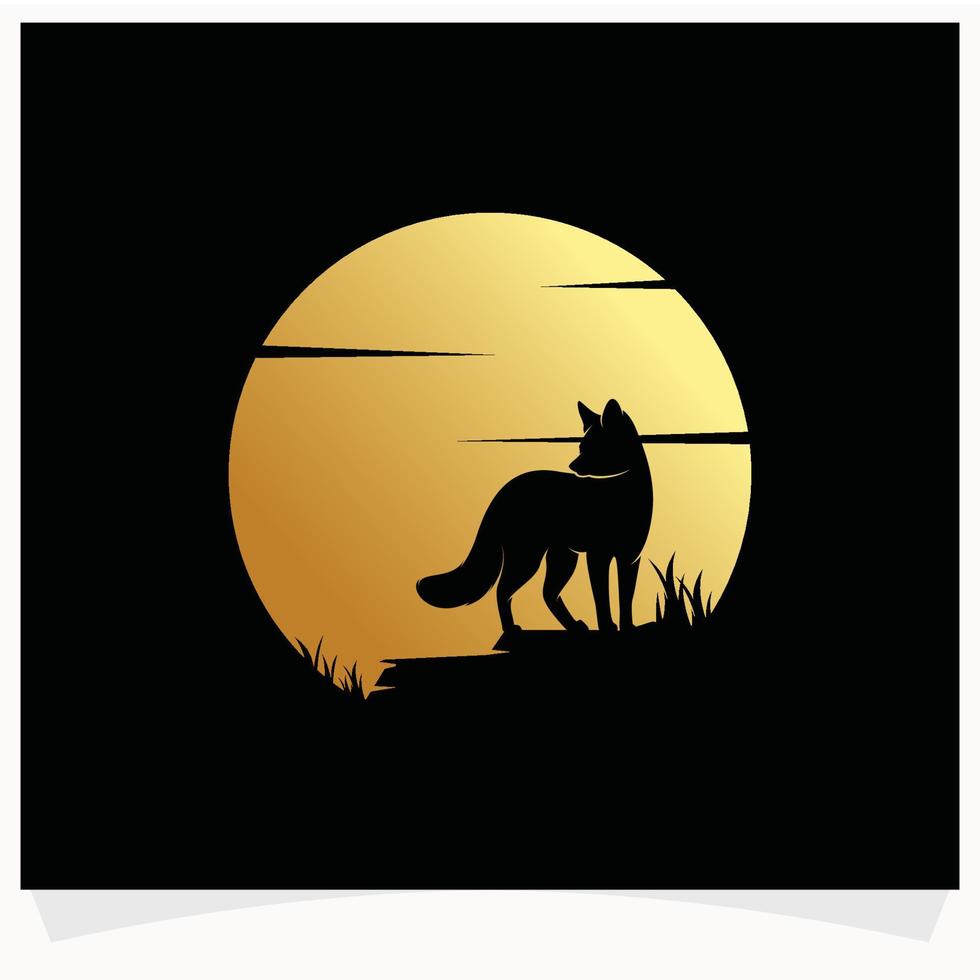 Fox Silhouette with Moon Background Logo Design Template vector