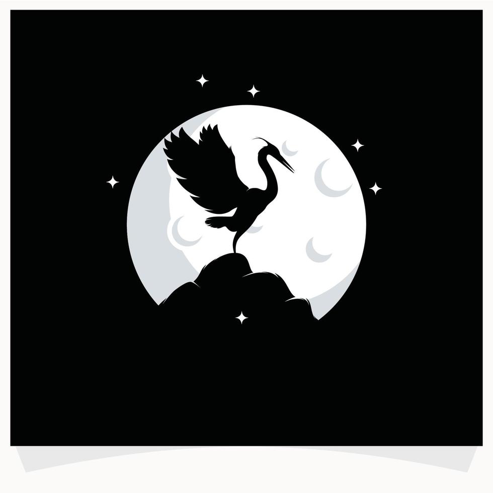 Heron Silhouette with Moon Background Logo Design Template vector