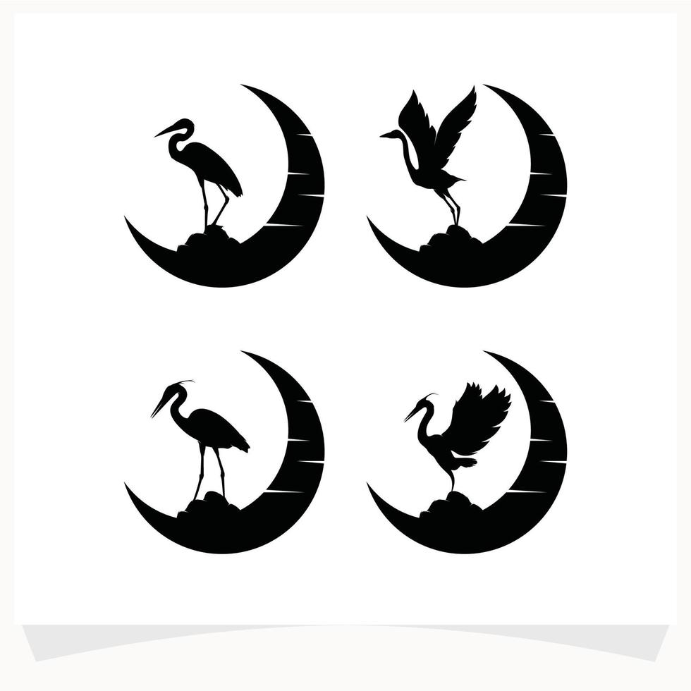 Set of Heron and Crescent Moon Logo Design Template vector