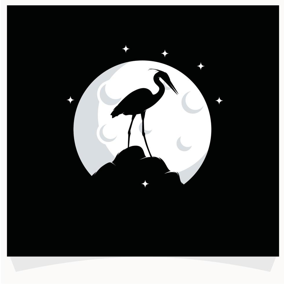 Heron Silhouette with Moon Background Logo Design Template vector