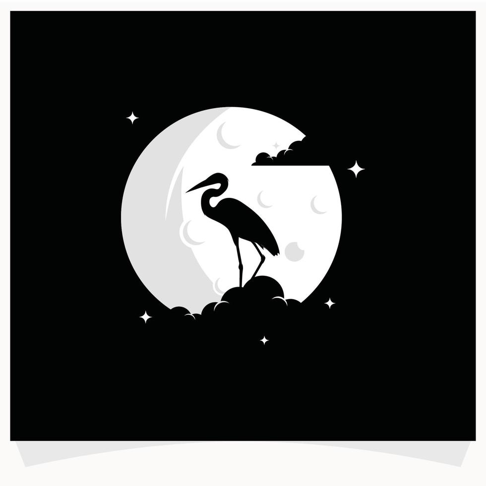 Heron Silhouette with Moon Background Logo Design Template vector