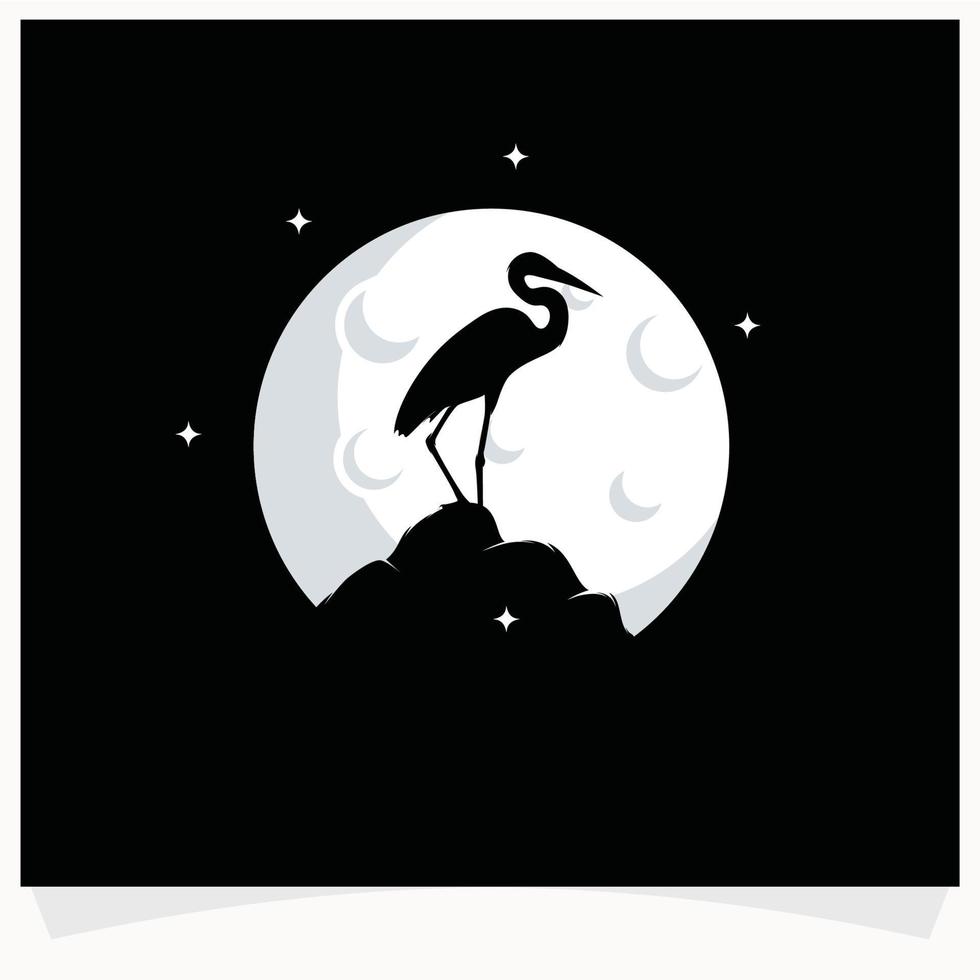 Heron Silhouette with Moon Background Logo Design Template vector