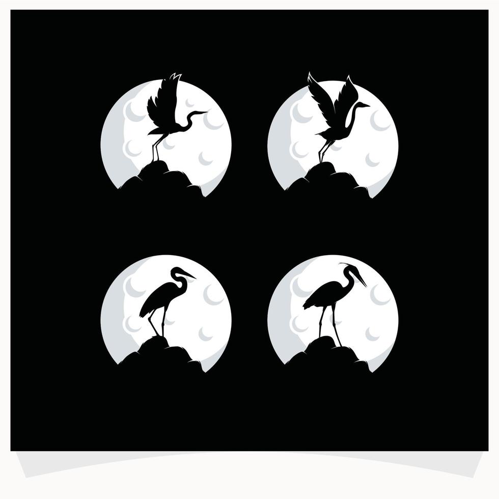 Heron Silhouette with Moon Background Logo Design Template vector