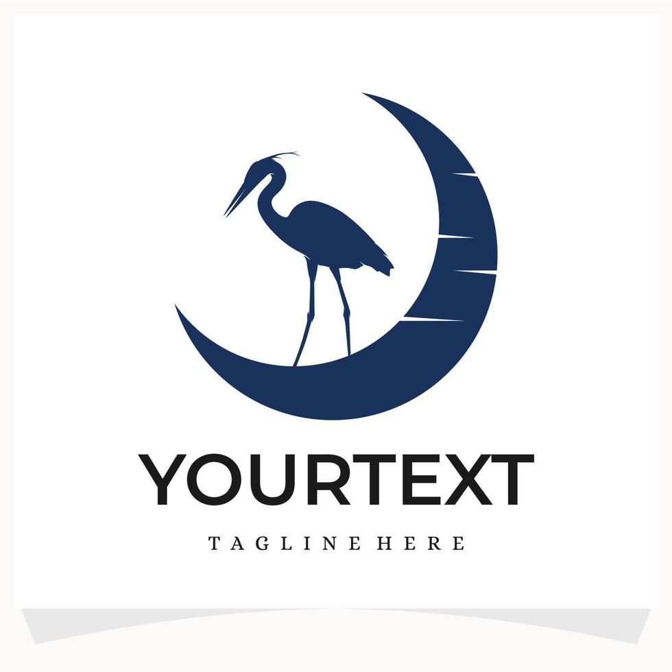 Heron and Crescent Moon Logo Design Template vector