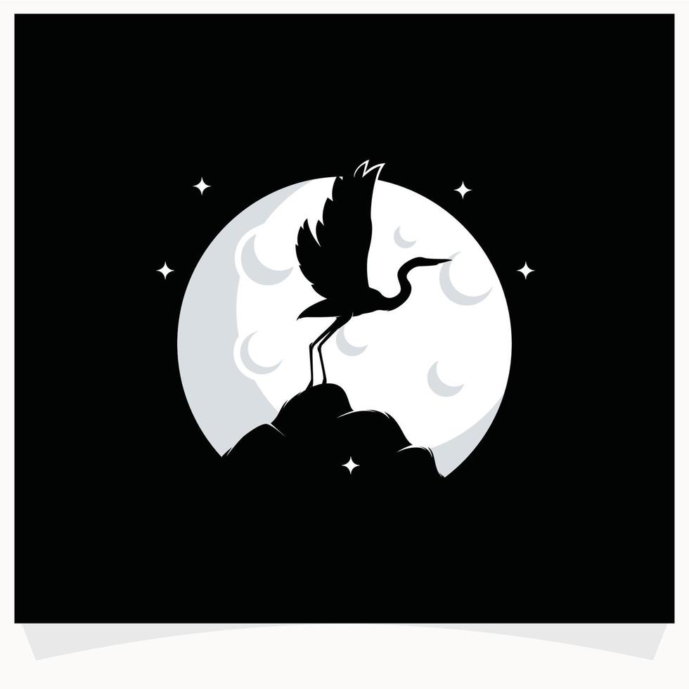Heron Silhouette with Moon Background Logo Design Template vector