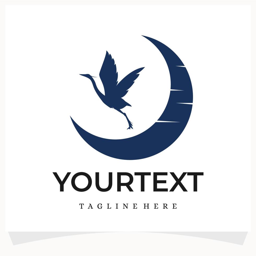 Heron and Crescent Moon Logo Design Template vector