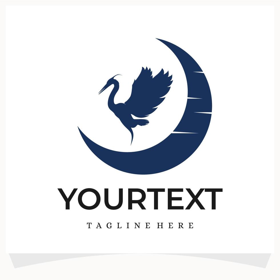 Heron and Crescent Moon Logo Design Template vector