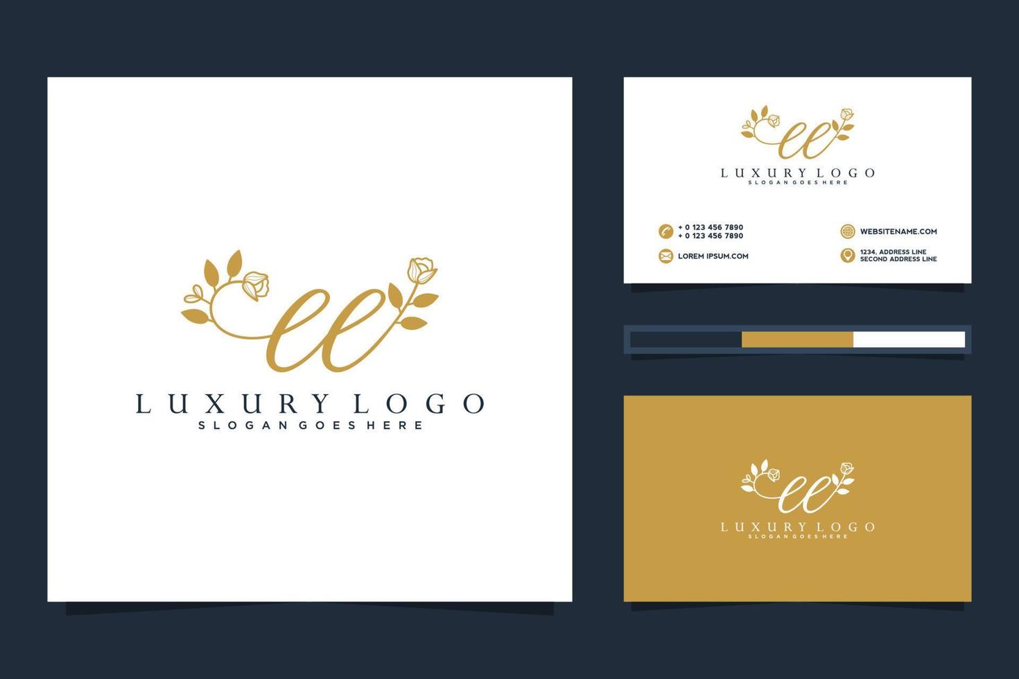 colecciones iniciales de logotipos femeninos ee y vector premium de plantilla de tarjeta de visita