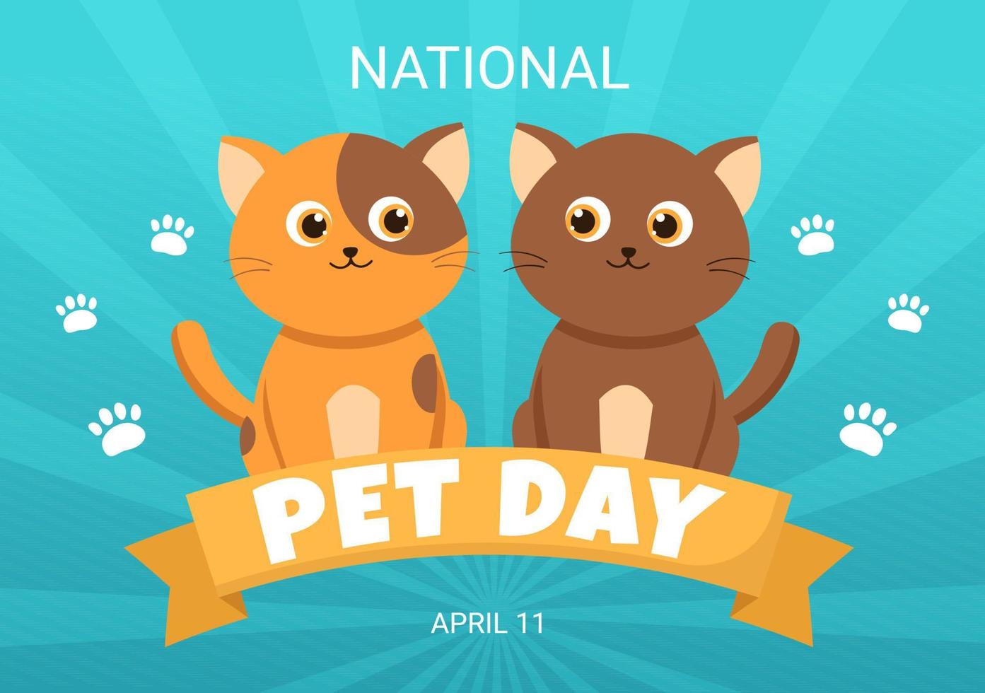 ilustración del día nacional de las mascotas el 11 de abril con lindas mascotas de gatos y perros para banner web o página de inicio en plantillas planas dibujadas a mano de dibujos animados vector