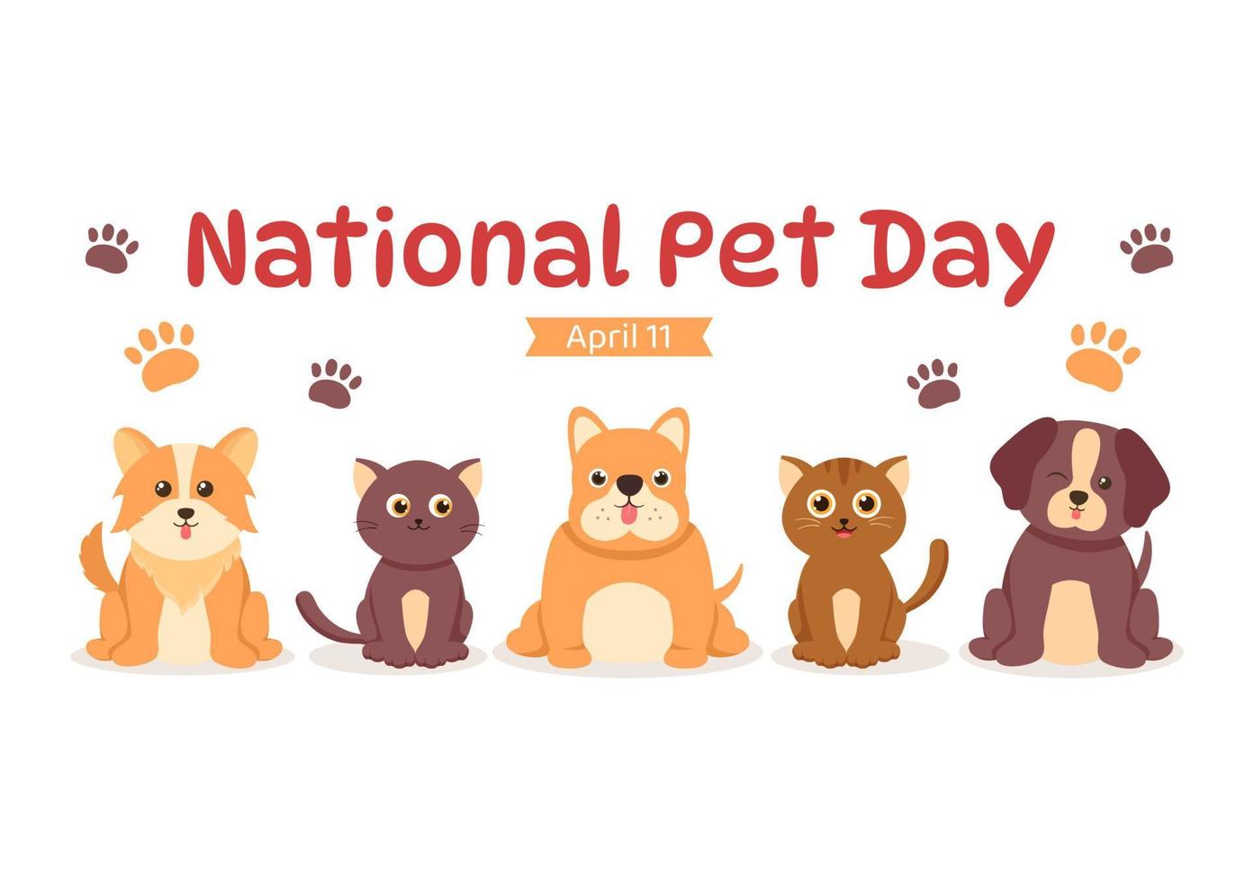 National Pet Day on April 11 Illustration with Cute Pets of Cats and Dogs for Web Banner or Landing Page in Flat Cartoon Hand Drawn Templates vector