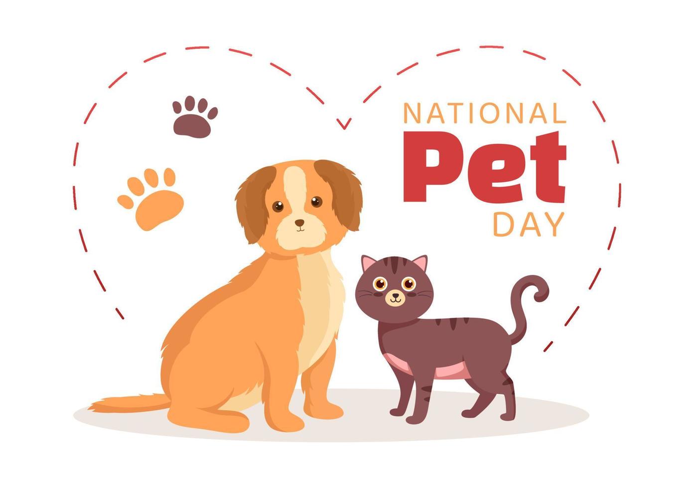 ilustración del día nacional de las mascotas el 11 de abril con lindas mascotas de gatos y perros para banner web o página de inicio en plantillas planas dibujadas a mano de dibujos animados vector