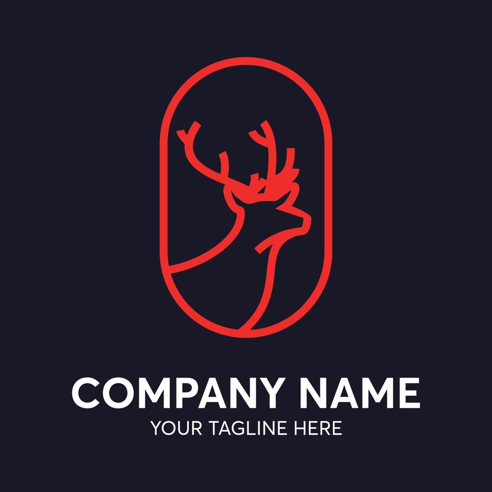 Simple Deer Line Logo Design Template with dark background vector