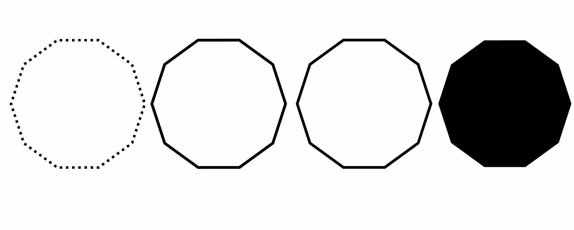 outline silhouette decagon shape set isolated on white background vector
