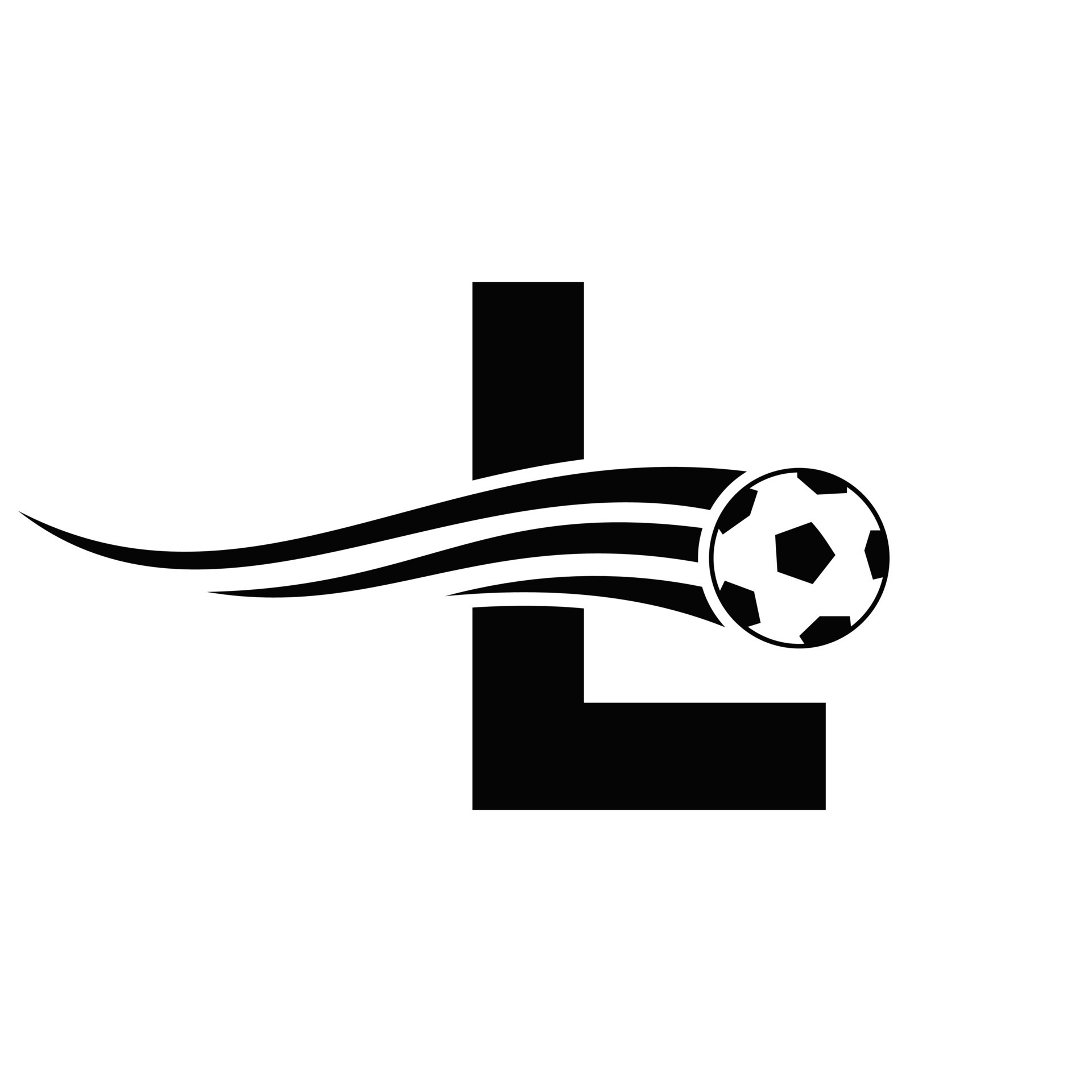 Soccer Football Logo On Letter L Sign. Soccer Club Emblem Concept Of
