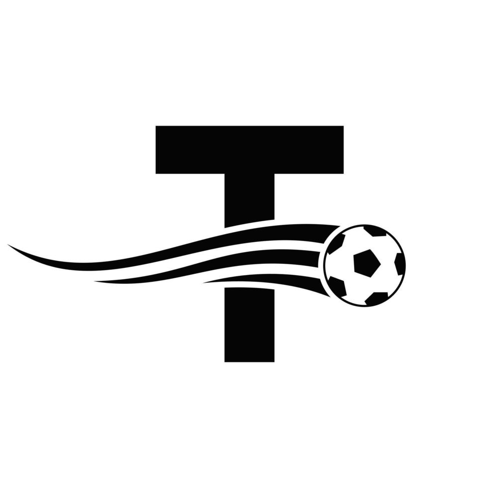 Soccer Football Logo On Letter T Sign. Soccer Club Emblem Concept Of Football Team Icon vector