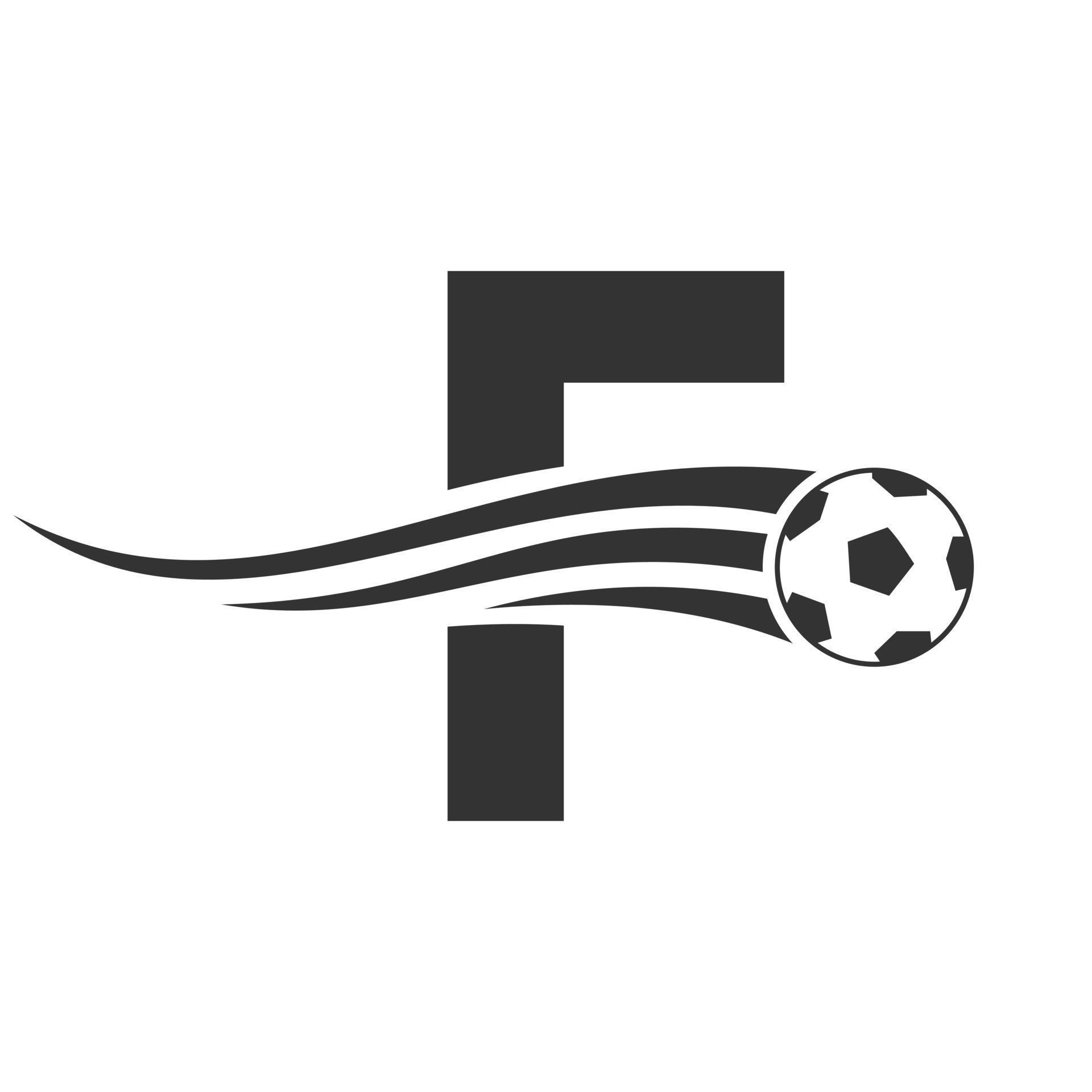 Soccer Football Logo On Letter F Sign. Soccer Club Emblem Concept Of