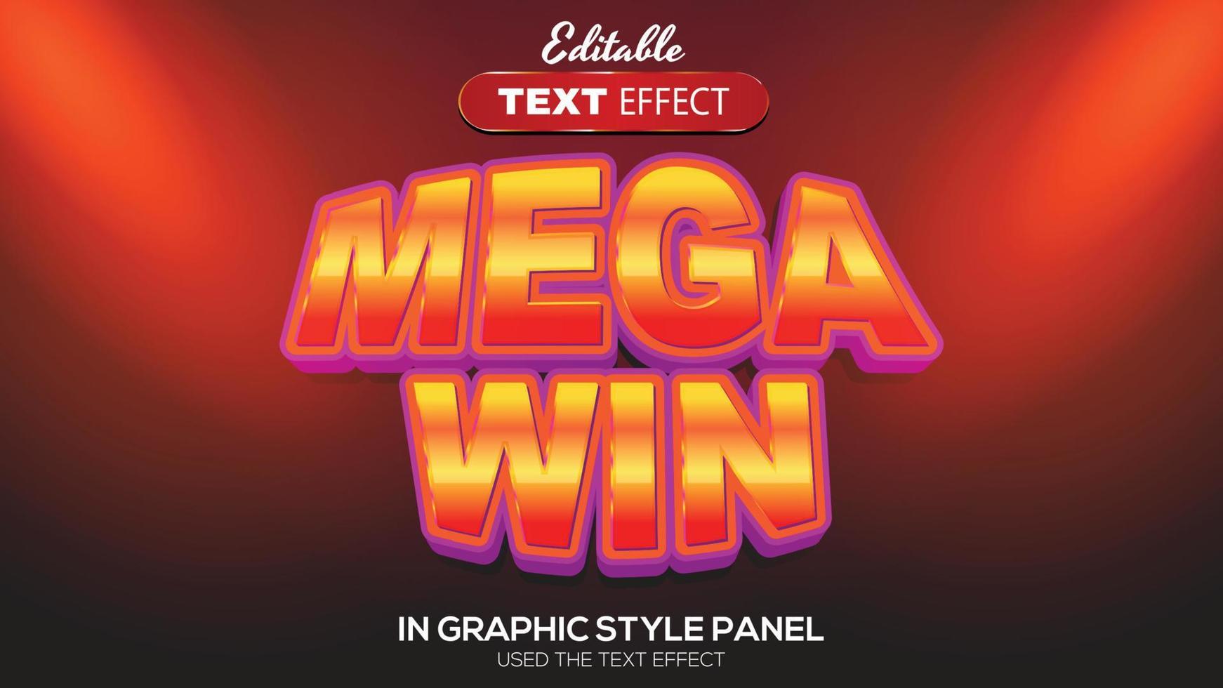 3D editable text effect mega win theme vector