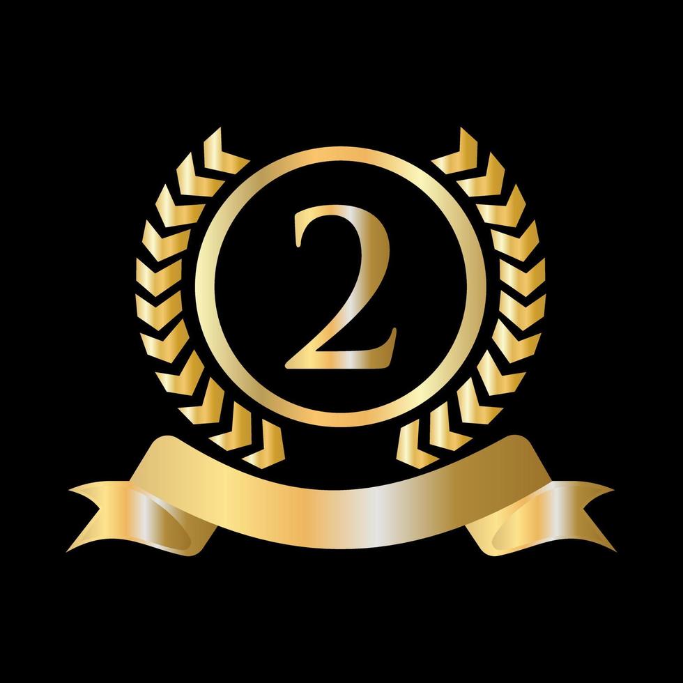2nd Anniversary Celebration Gold and Black Template. Luxury Style Gold Heraldic Crest Logo Element Vintage Laurel Vector