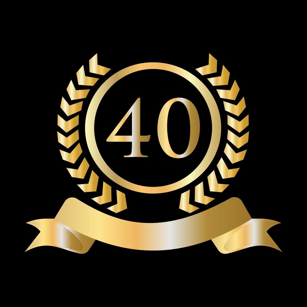40th Anniversary Celebration Gold and Black Template. Luxury Style Gold Heraldic Crest Logo Element Vintage Laurel Vector