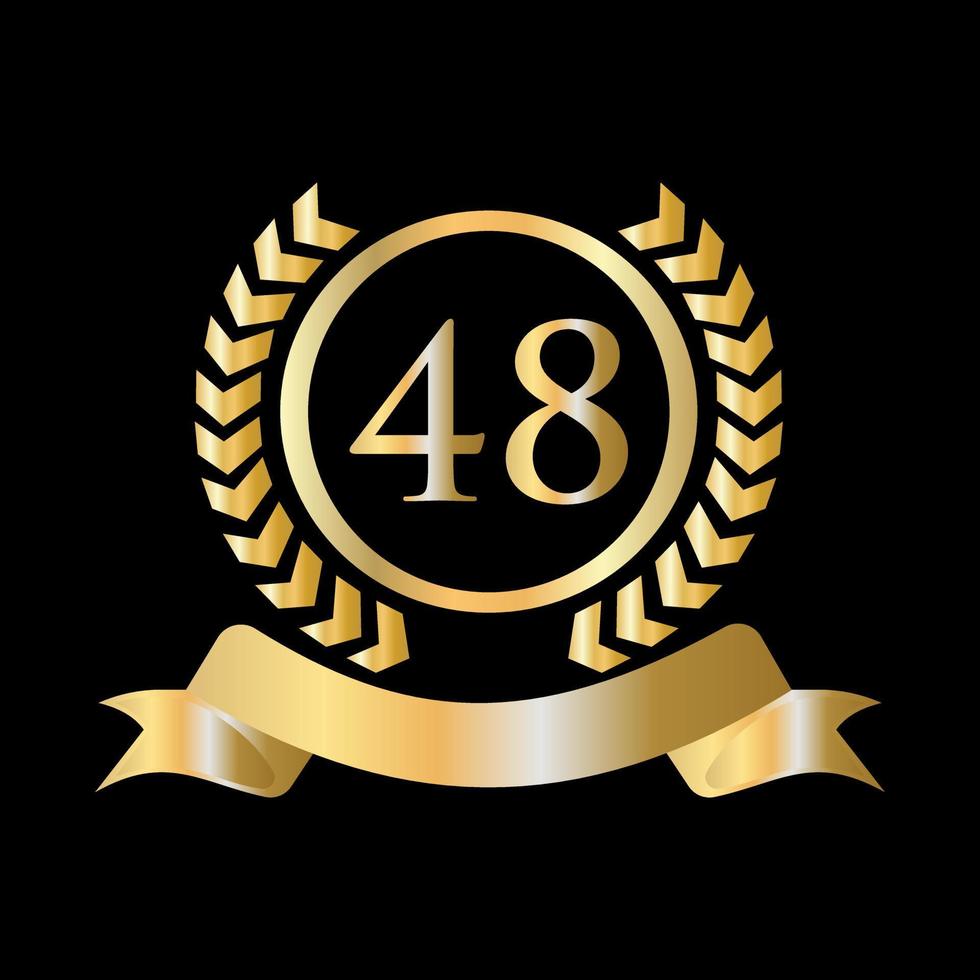 Plantilla de oro y negro de celebración de 48 aniversario. elemento de logotipo de cresta heráldica de oro de estilo de lujo vector de laurel vintage
