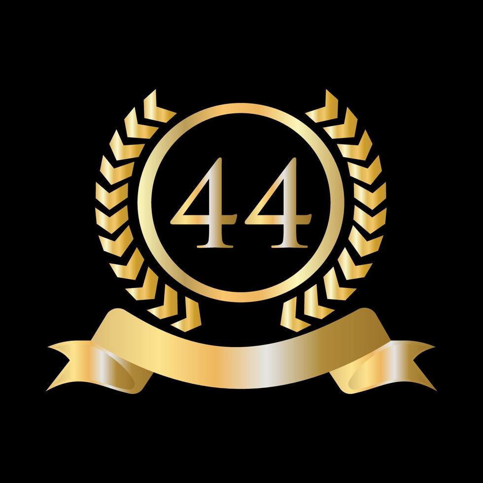 44 Anniversary Celebration Gold and Black Template. Luxury Style Gold Heraldic Crest Logo Element Vintage Laurel Vector