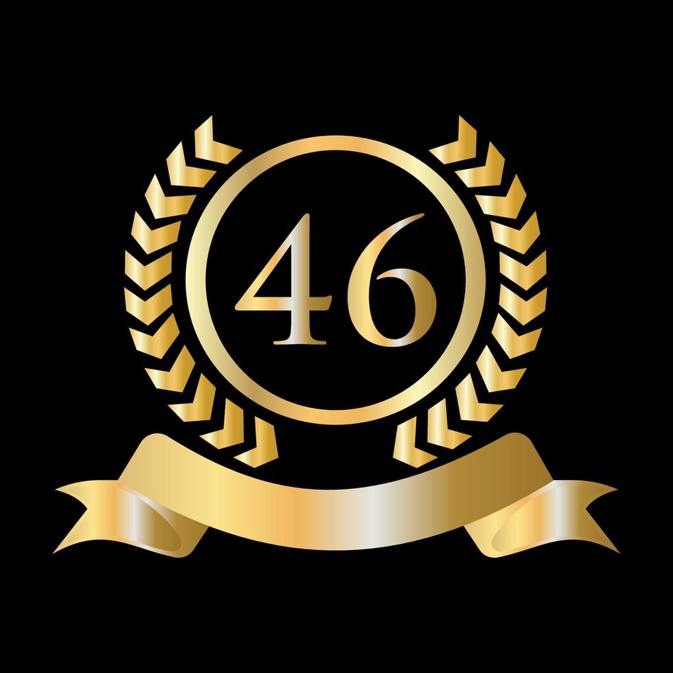 Plantilla de oro y negro de celebración de 46 aniversario. elemento de logotipo de cresta heráldica de oro de estilo de lujo vector de laurel vintage