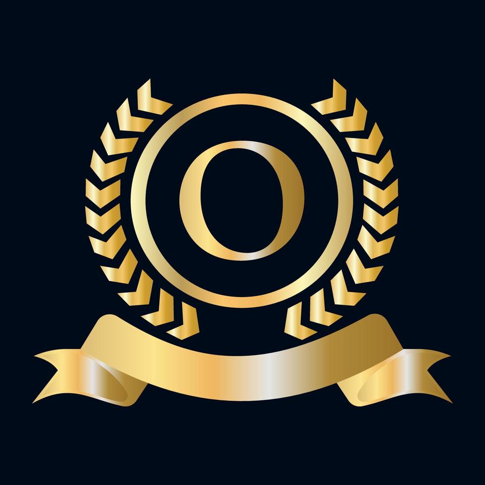 Seal, Gold Laurel Wreath and Ribbon on Letter O Concept. Luxury Gold Heraldic Crest Logo Element Vintage Laurel Vector