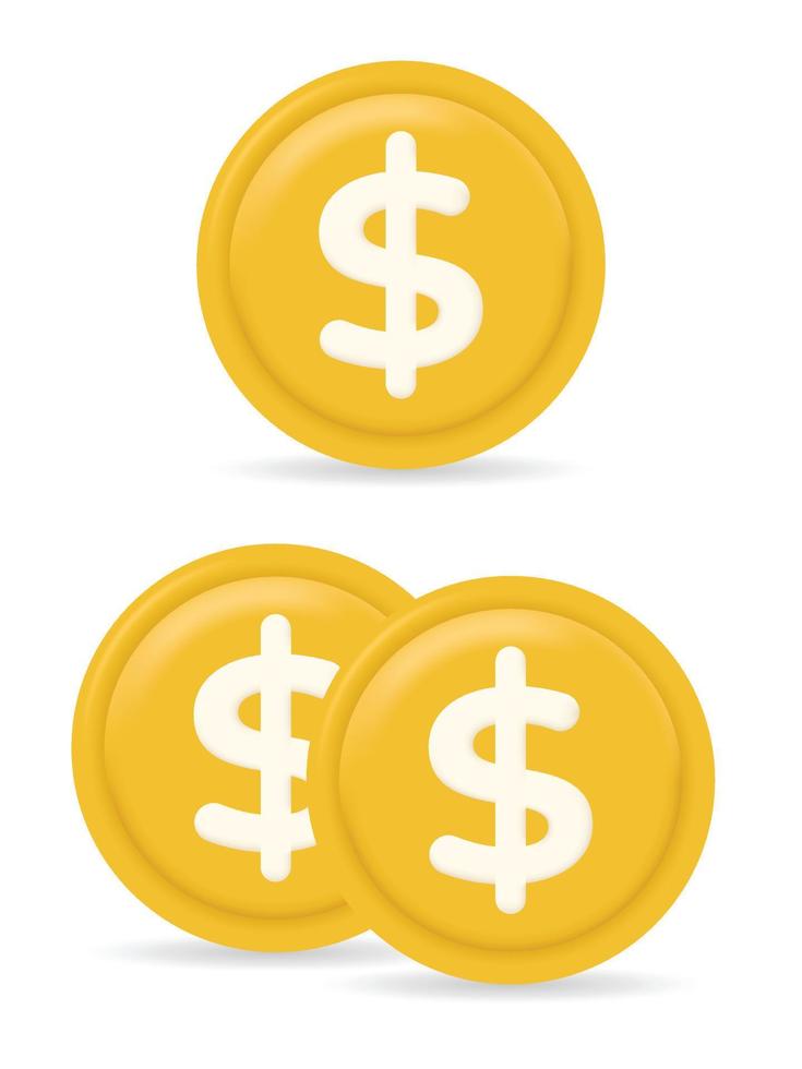 3d gold coin icon with dollar sign vector