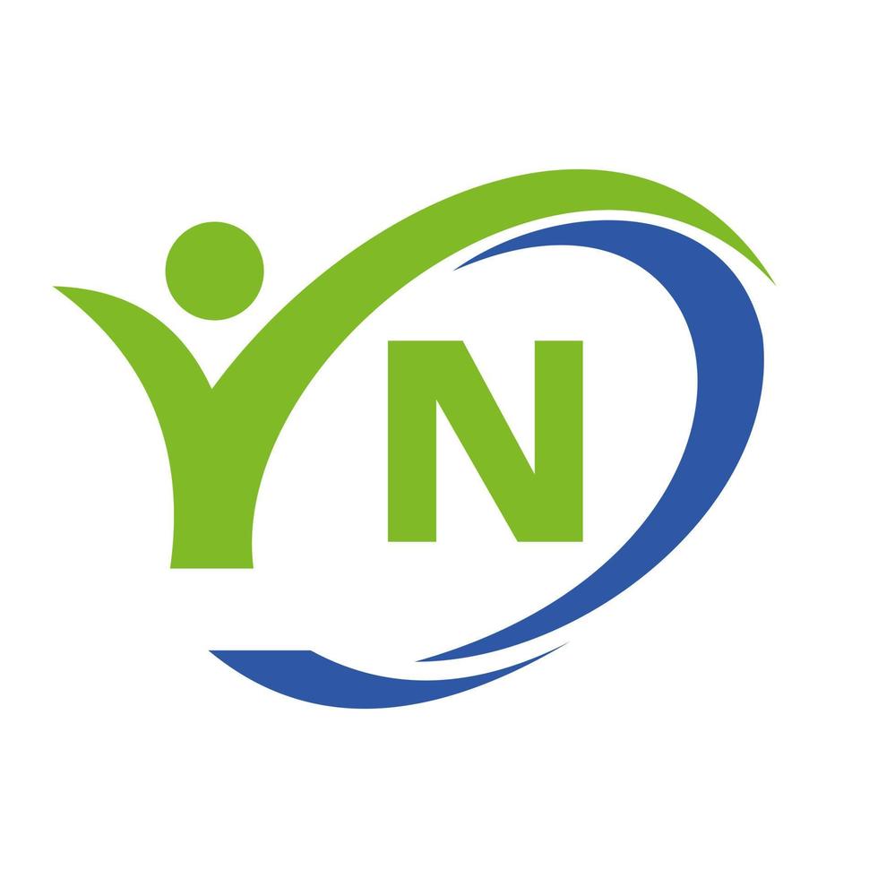 logotipo inicial de la letra n, diseño médico con símbolo humano vector