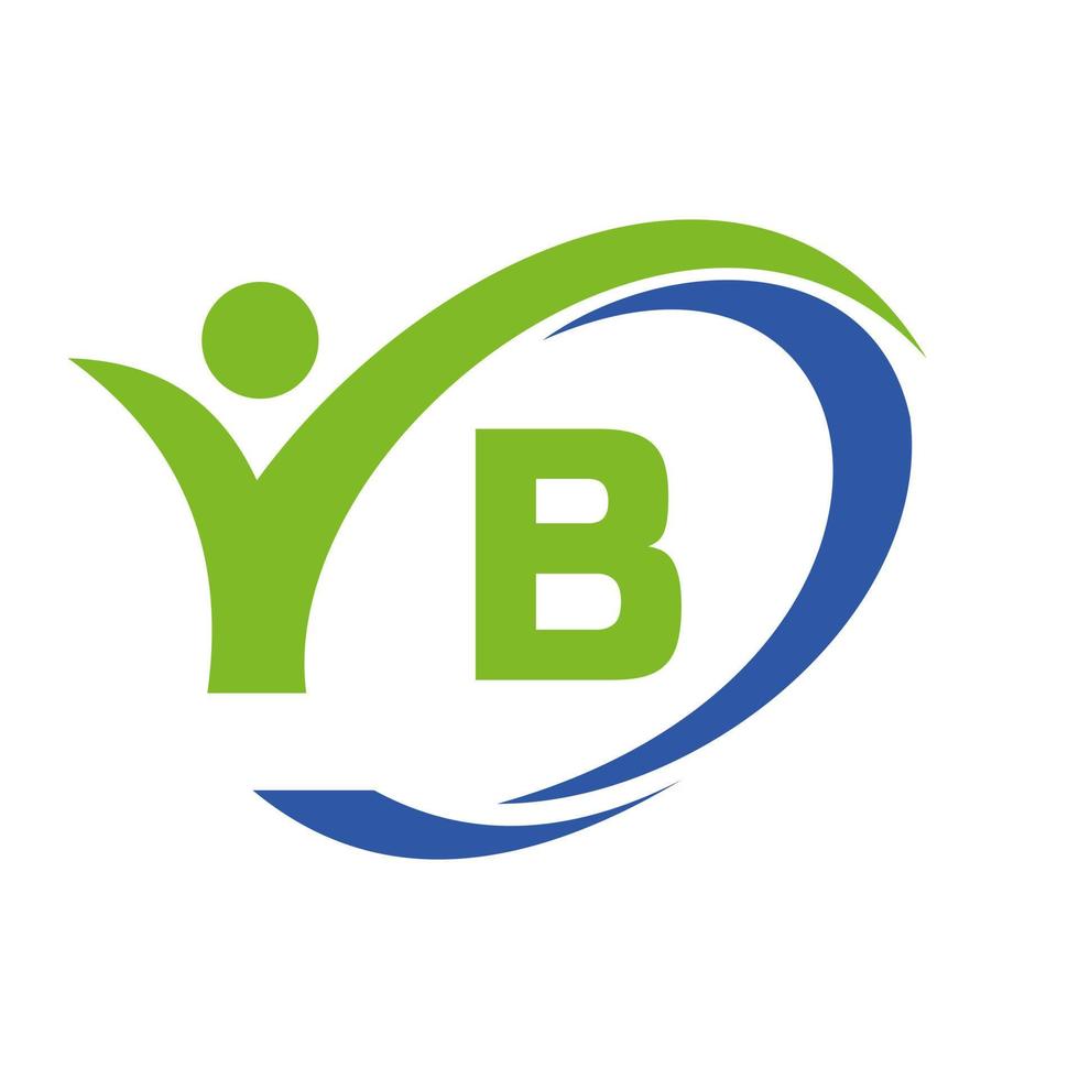 logotipo inicial de la letra b, diseño médico con símbolo humano vector