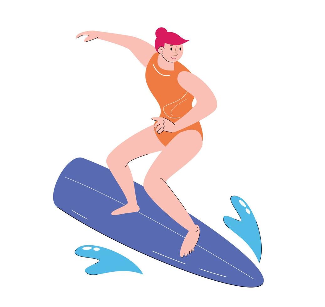 character people playing surf board vector illustration