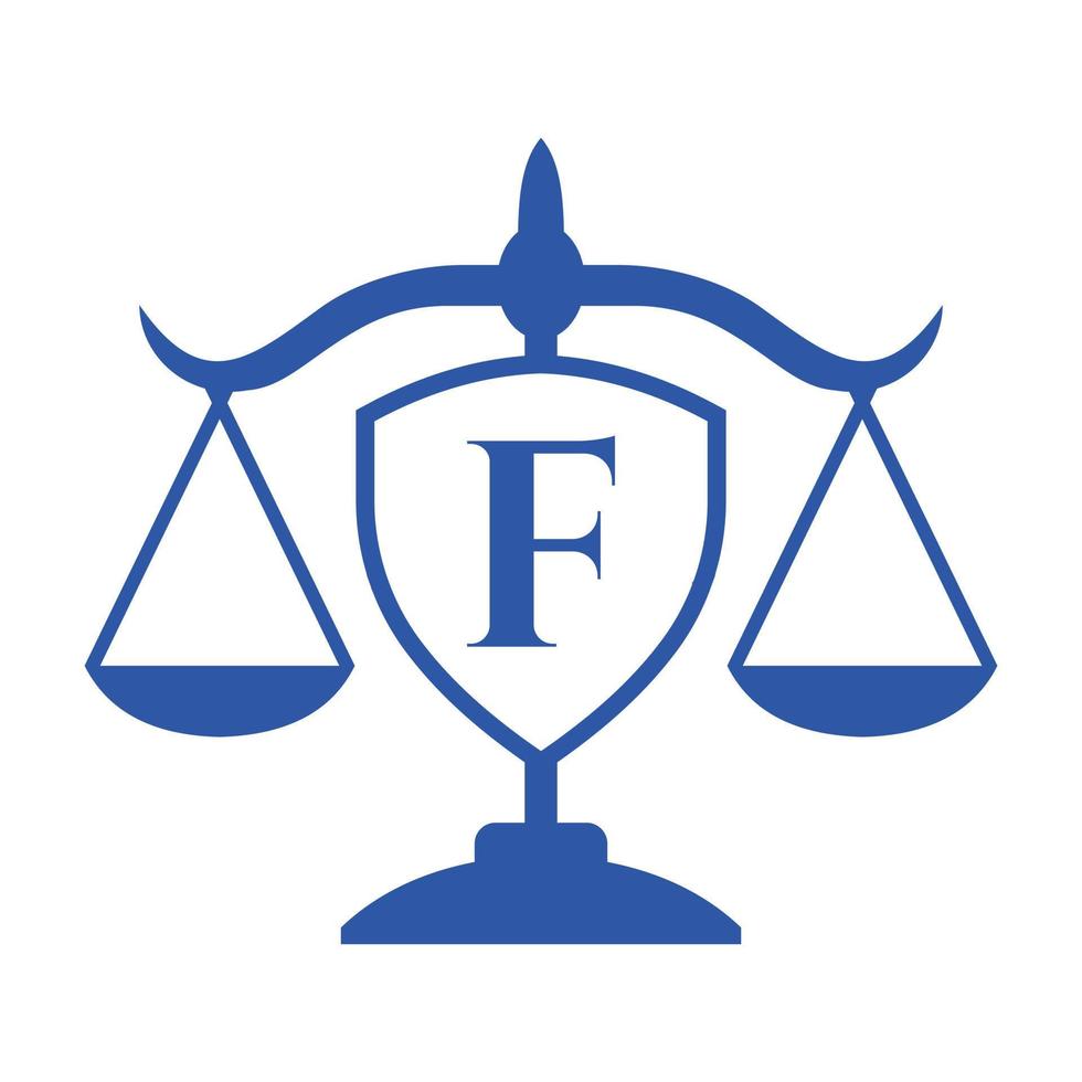 diseño del logotipo del bufete de abogados en la letra f con signo de escudo. logotipo de la ley, abogado y justicia, abogado de la ley, legal, servicio de abogado, bufete de abogados, plantilla de logotipo de escala vector