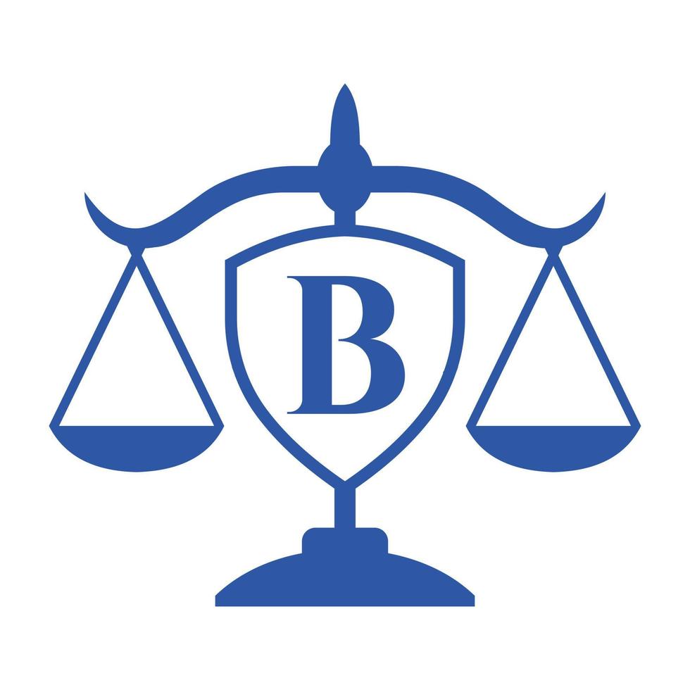 diseño del logotipo del bufete de abogados en la letra b con signo de escudo. logotipo de la ley, abogado y justicia, abogado de la ley, legal, servicio de abogado, bufete de abogados, plantilla de logotipo de escala vector