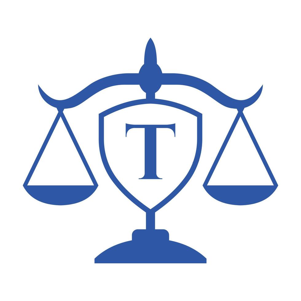Law Firm Logo Design On Letter T with Shield Sign. Law Logo, Lawyer And Justice, Law Attorney, Legal, Lawyer Service, Law Office, Scale Logo Template vector