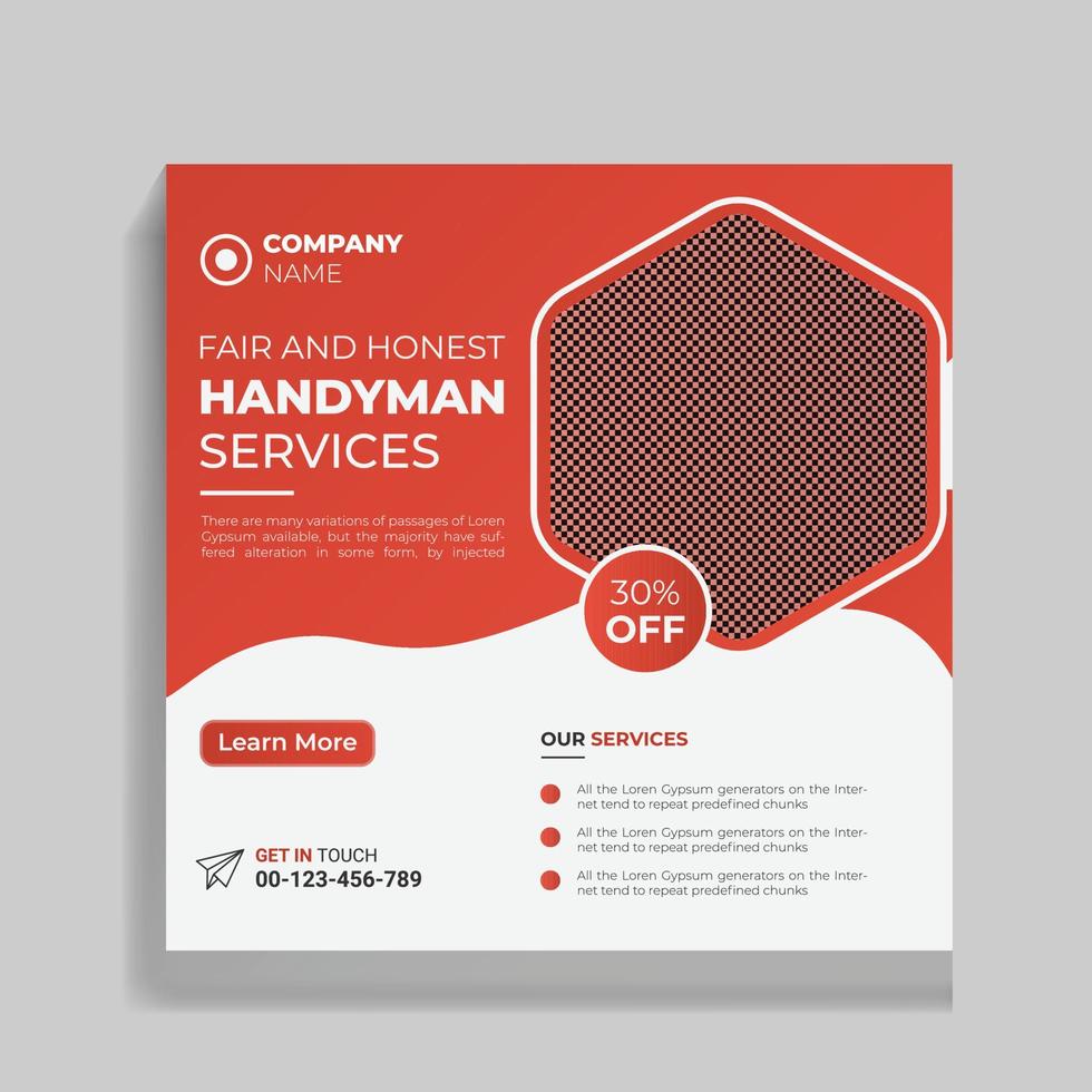 Creative and colorful Handyman services social media banner design Template vector