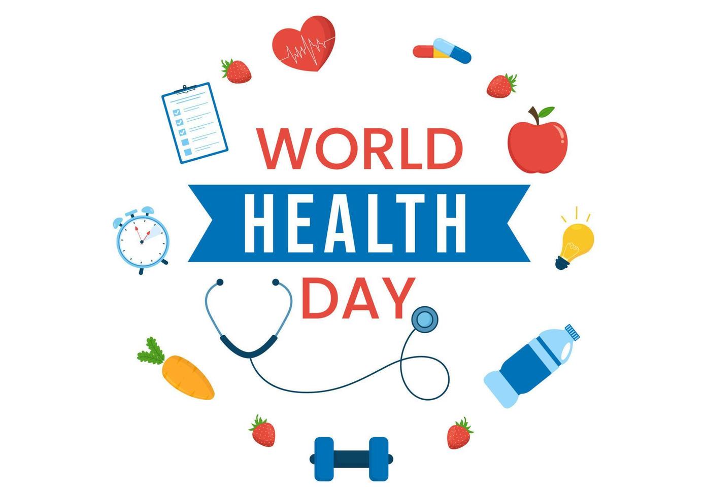 World Health Day on April 7th Illustration with Earth and HealthCare for Web Banner or Landing Page in Flat Cartoon Hand Drawn Templates vector