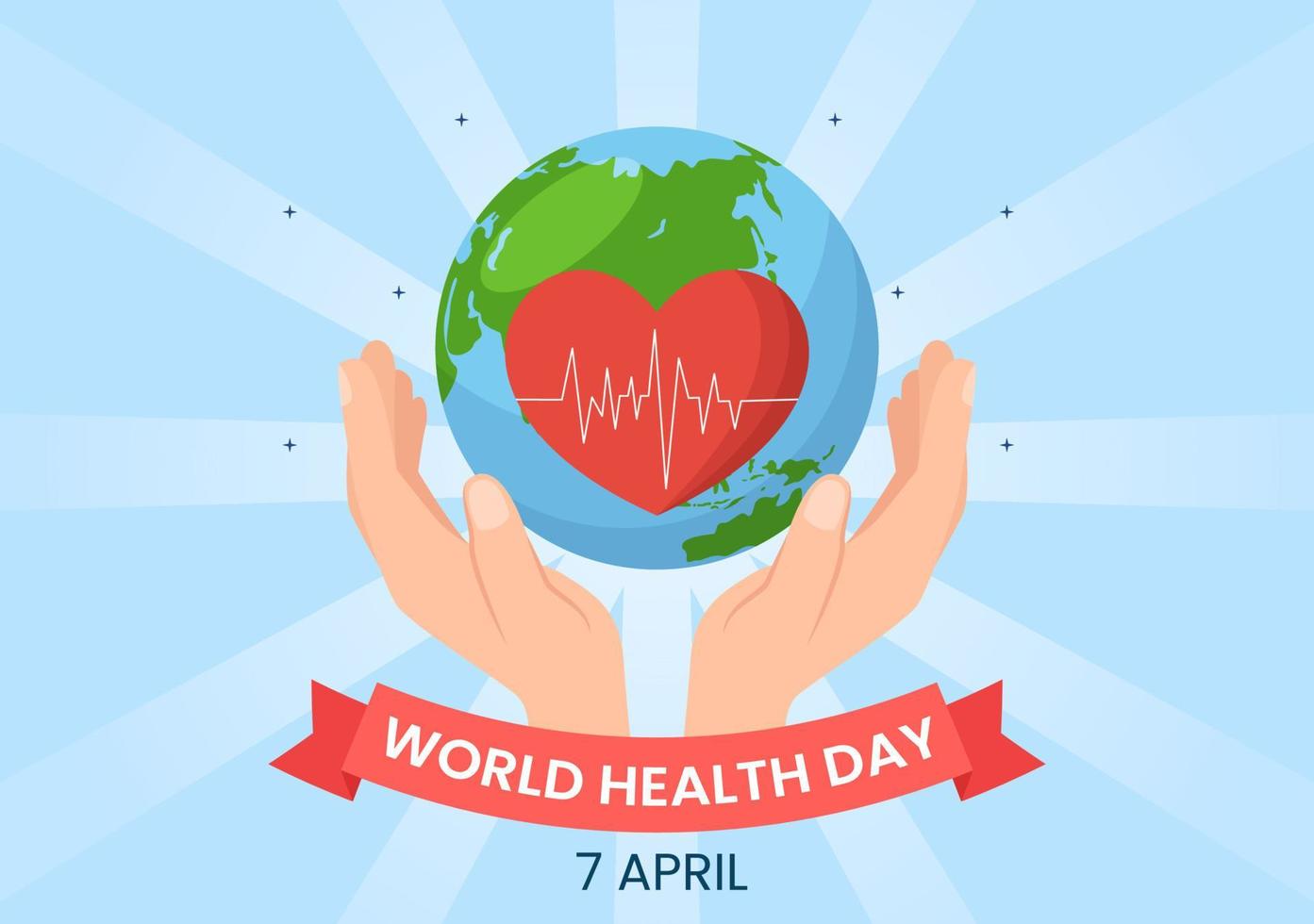 World Health Day on April 7th Illustration with Earth and HealthCare for Web Banner or Landing Page in Flat Cartoon Hand Drawn Templates vector