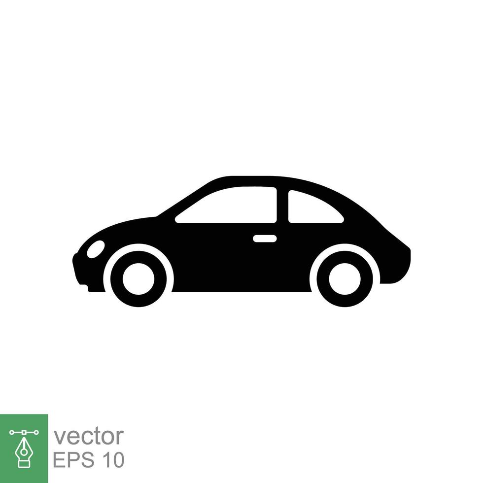 icono monocromo de coche. estilo sólido simple. pictograma, silueta, automotriz, negro, forma, signo plano, símbolo, concepto de vehículo. ilustración vectorial aislado sobre fondo blanco. eps 10. vector