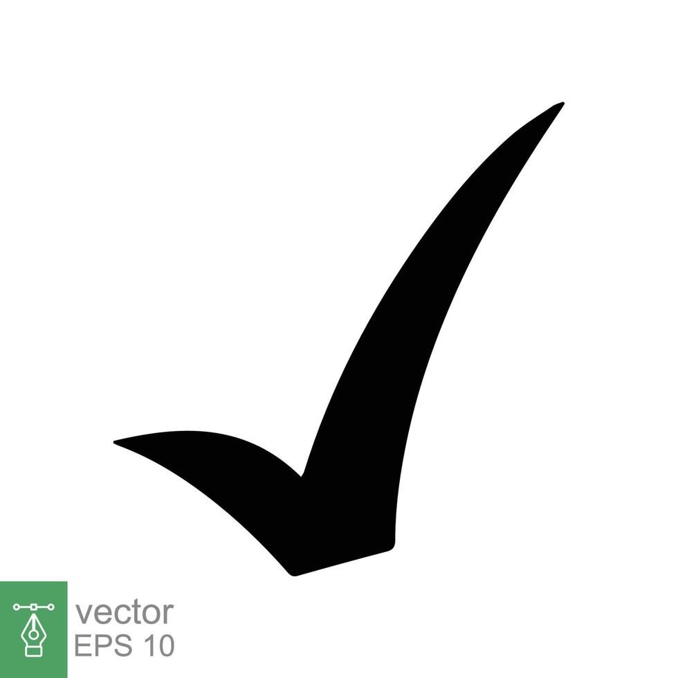 Checkmark icon. Simple flat style. Correct logo template, abstract tick design, ok, approved concept. Solid, glyph symbol. Vector illustration isolated on white background. EPS 10.