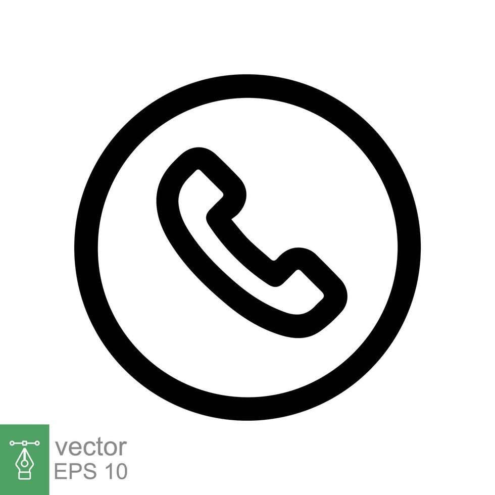 Call phone icon. Simple flat style. Phone in circle, telephone, handset, communication concept. Black silhouette, solid, glyph symbol. Vector illustration isolated on white background. EPS 10.