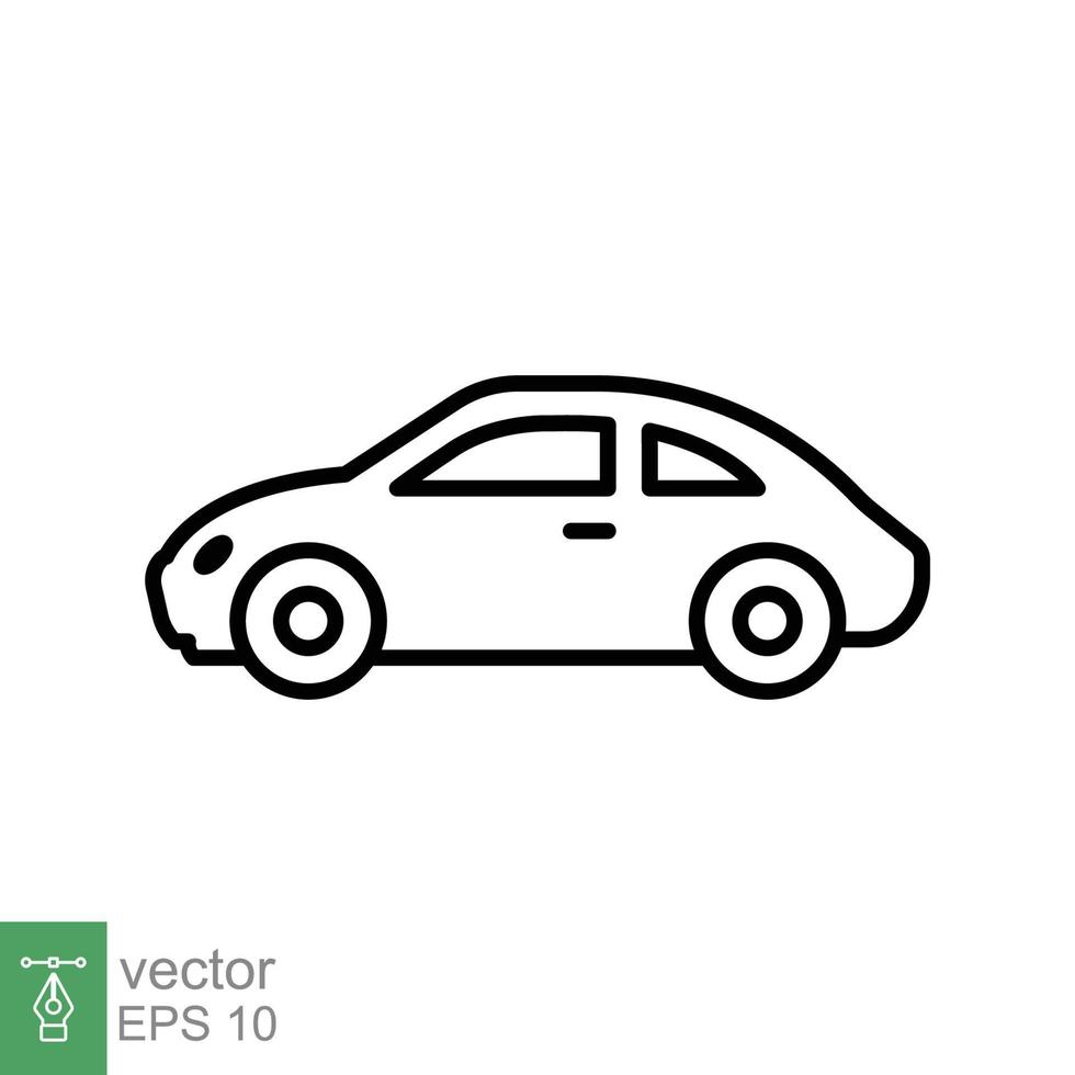 icono de coche estilo de esquema simple. pictograma, forma automotriz de línea delgada, signo plano, símbolo, concepto de vehículo. ilustración vectorial aislado sobre fondo blanco. eps 10. vector