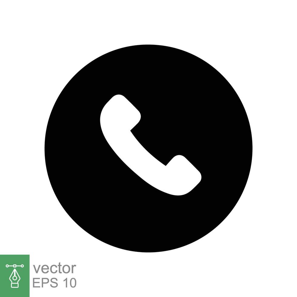 icono de teléfono de llamada. estilo plano sencillo. teléfono en círculo, teléfono, auricular, concepto de comunicación. silueta negra, sólido, símbolo de glifo. ilustración vectorial aislado sobre fondo blanco. eps 10. vector