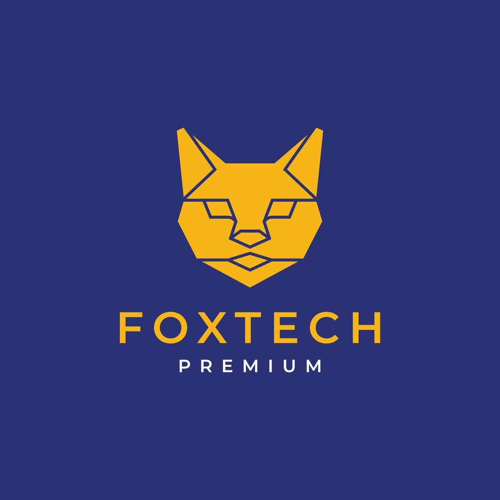 head fox polygon flat orange logo design vector icon illustration template