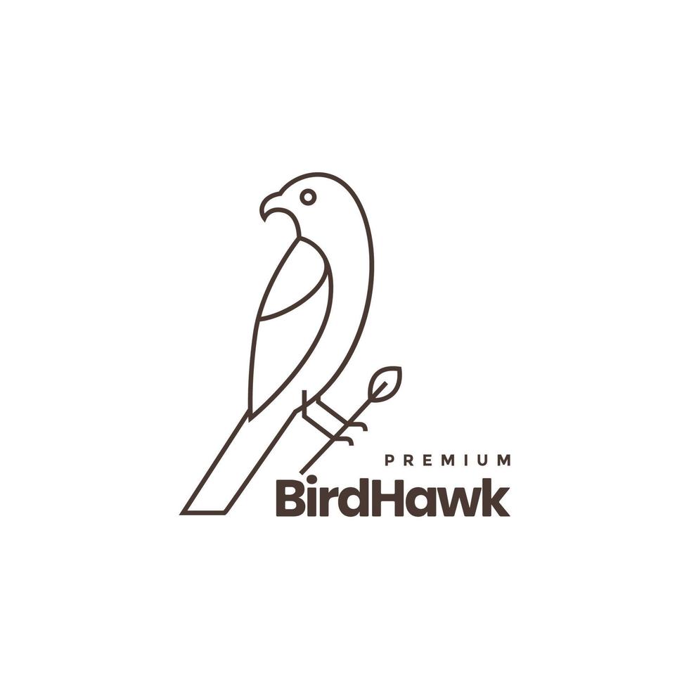 bird hawk perched twig lines art simple logo design vector icon illustration template