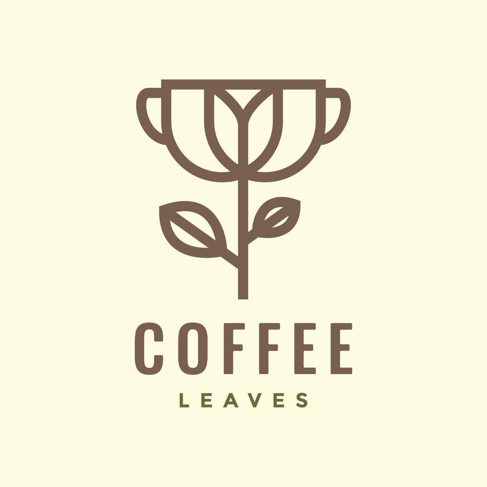 cup coffee drink bean plant leaves minimal logo design vector icon illustration template