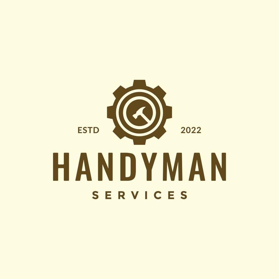 servicio engranaje manitas martillo hipster vintage logo diseño vector icono ilustración plantilla