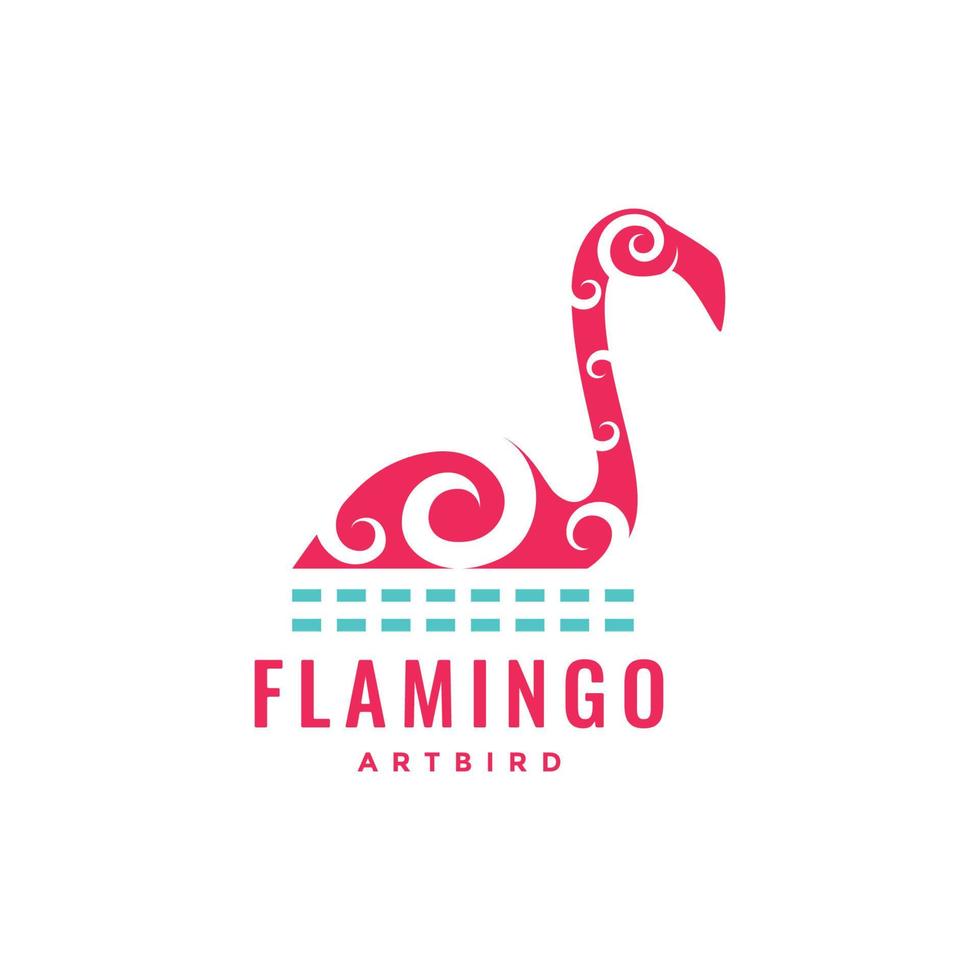 plantilla de ilustración de icono de vector de diseño de logotipo abstracto de flamenco y agua de lago de arte