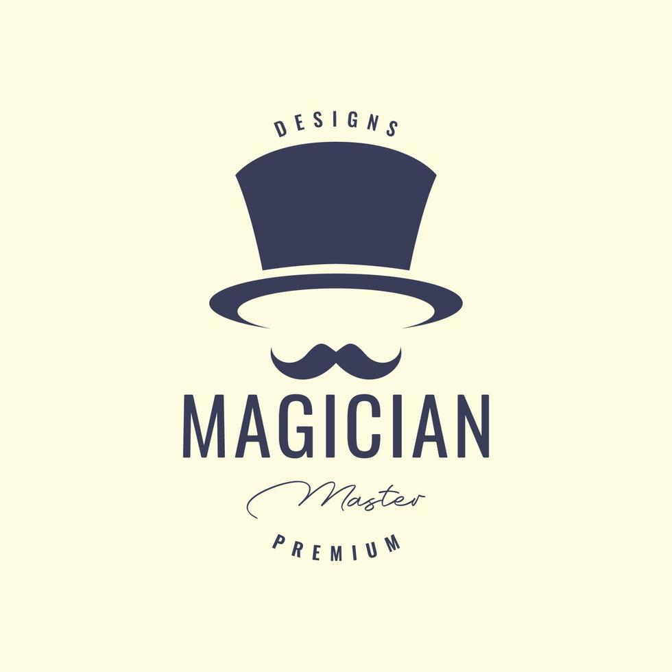 cara bigote largo sombrero largo mago entretener hipster logotipo diseño vector icono ilustración plantilla